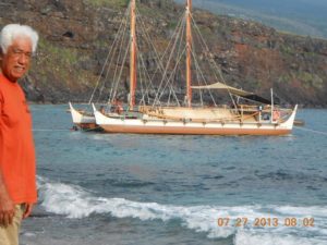 The Hokulea anchored off Ho'okena Beach, Captain Cook, Hawaii 2013